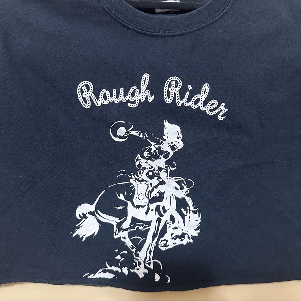 John Galt Brandy Melville Rough Rider Short Sleeve Cropped Tee Women XS Black - Picture 4 of 6
